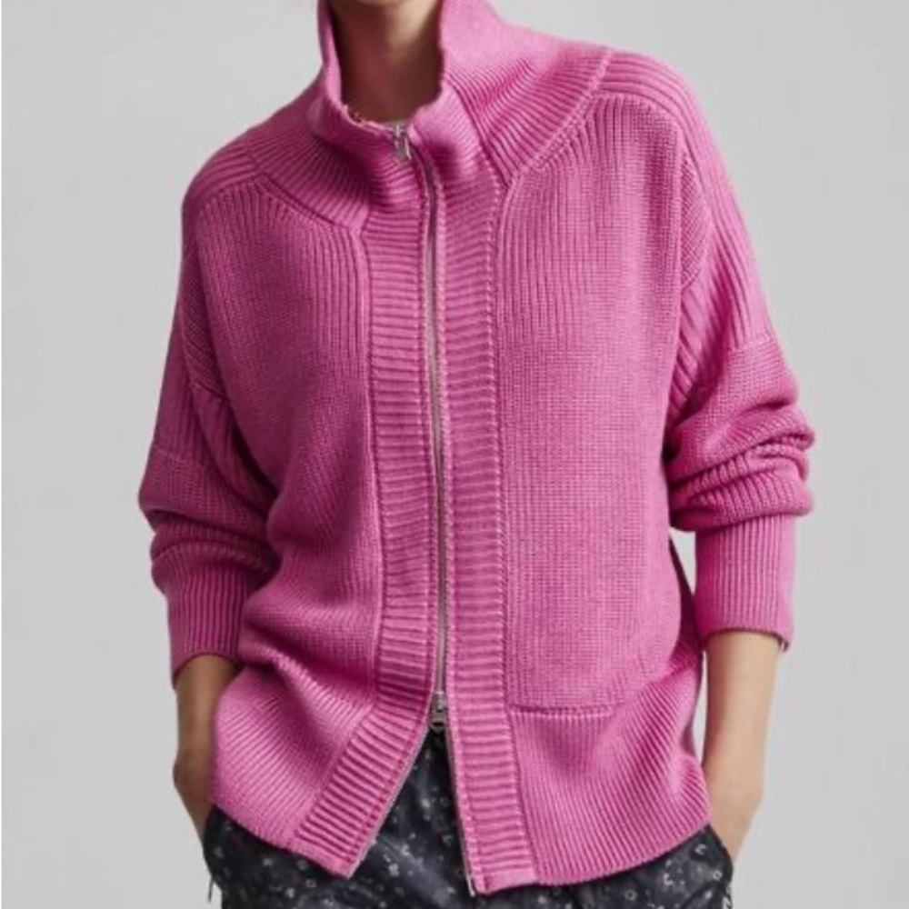 Varley Whitney Knit Jacket Metallic Super Pink Zippered Sweater Cardigan Small S